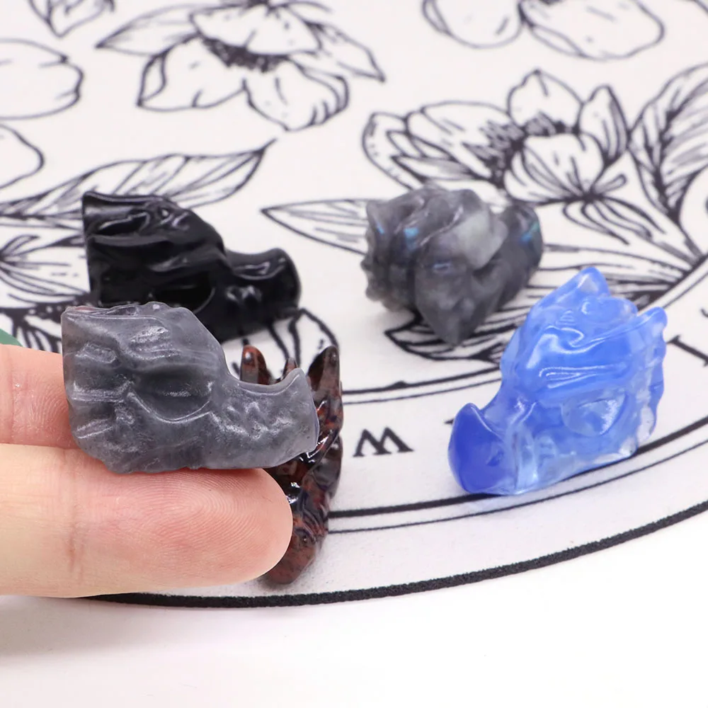 

1" Mini Dragon Head Skull Statue Home Decor Crafts Healing Crystal Quartz Carved Animal Figurine Christmas Gifts Specimen