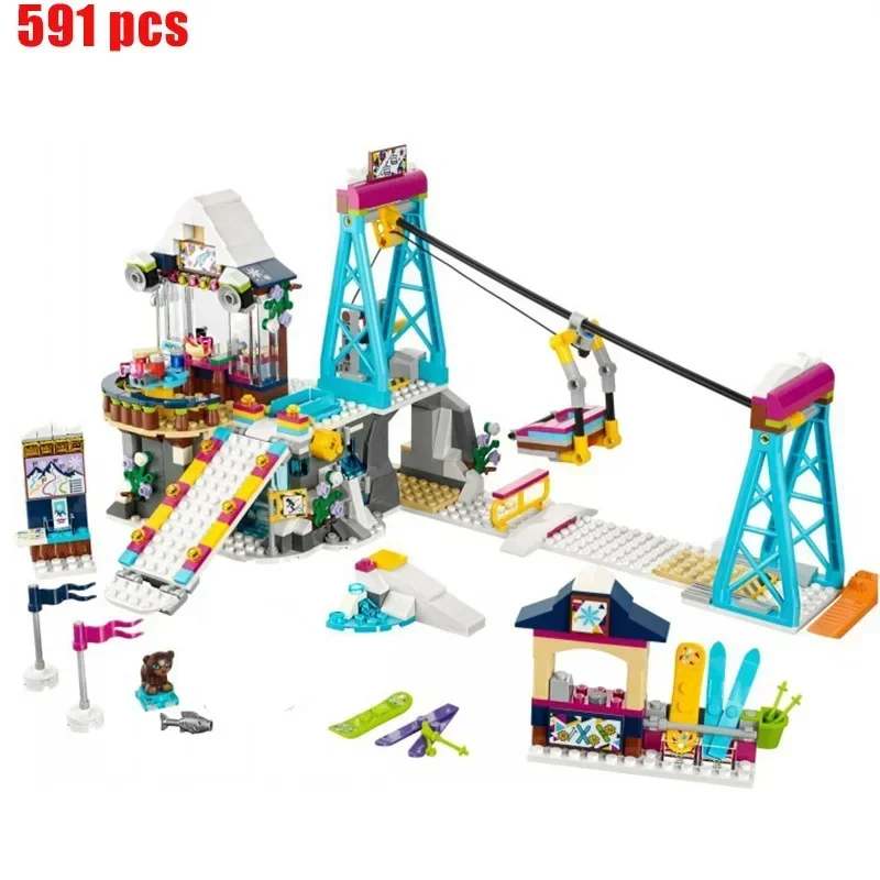 591pcs Snow Resort Ski Lift Building Blocks Bricks DIY Set Compatible 41324 Friends Series Toys for Children Christmas Gifts