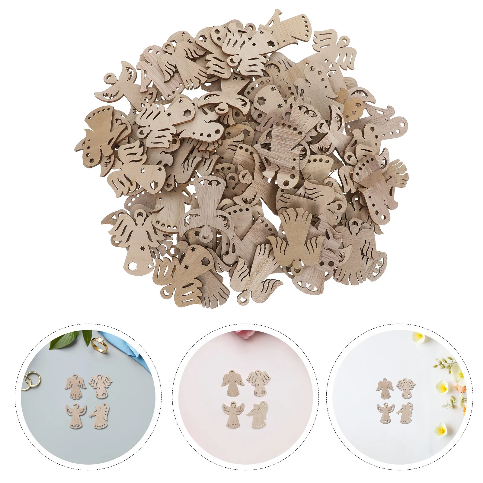 100Pcs Wood Angel Ornament Blanks Rustic Unfinished Wooden Christmas Decorations DIY Paint Your Own Angel Pendant Xmas Tree