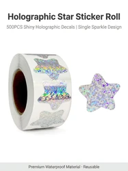 500Pcs/Roll Sparkly Laser Star Heart Round Stickers 1.0in/2.5cm Diy Daily Schedule Prefect for Learning Rewards Sealing Decor