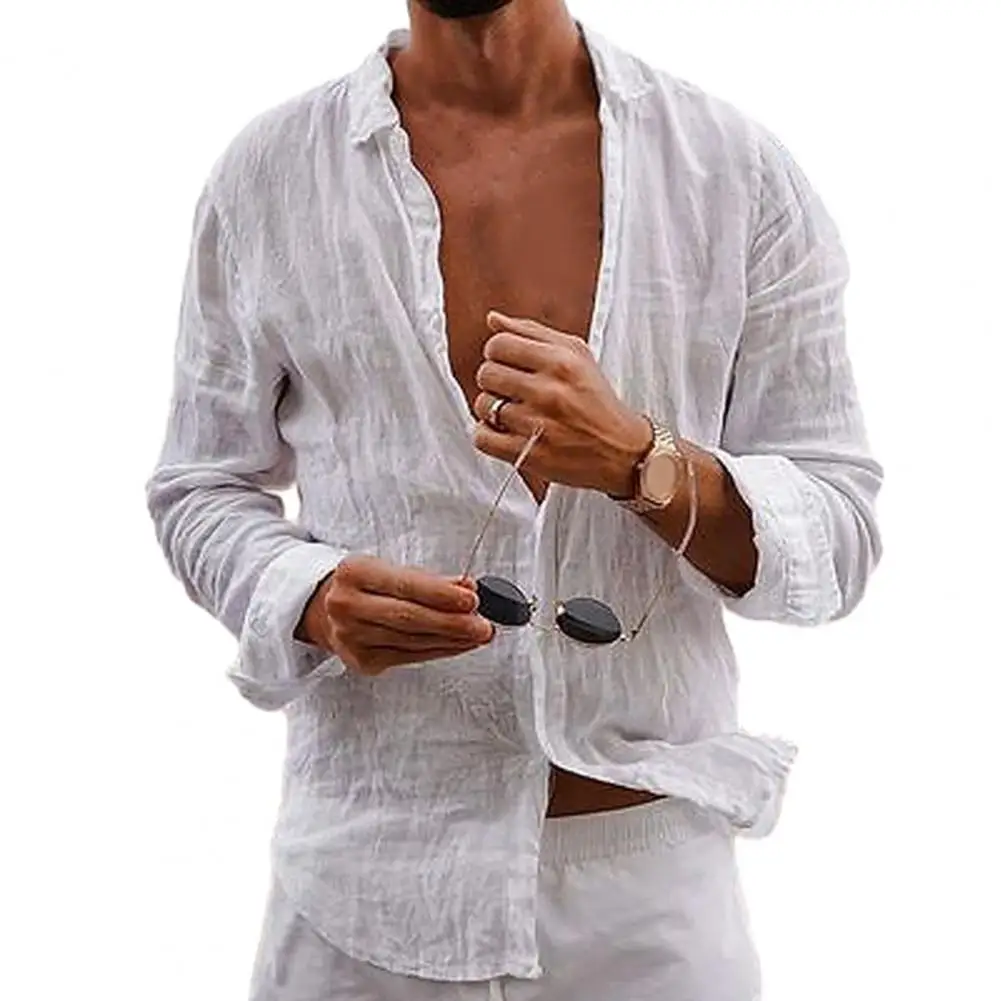 Men Shirt Tops Breathable Fabric Shirt Stylish Men's V-neck Shirt with Pleated Design Long Sleeve Casual Top in Solid for Men