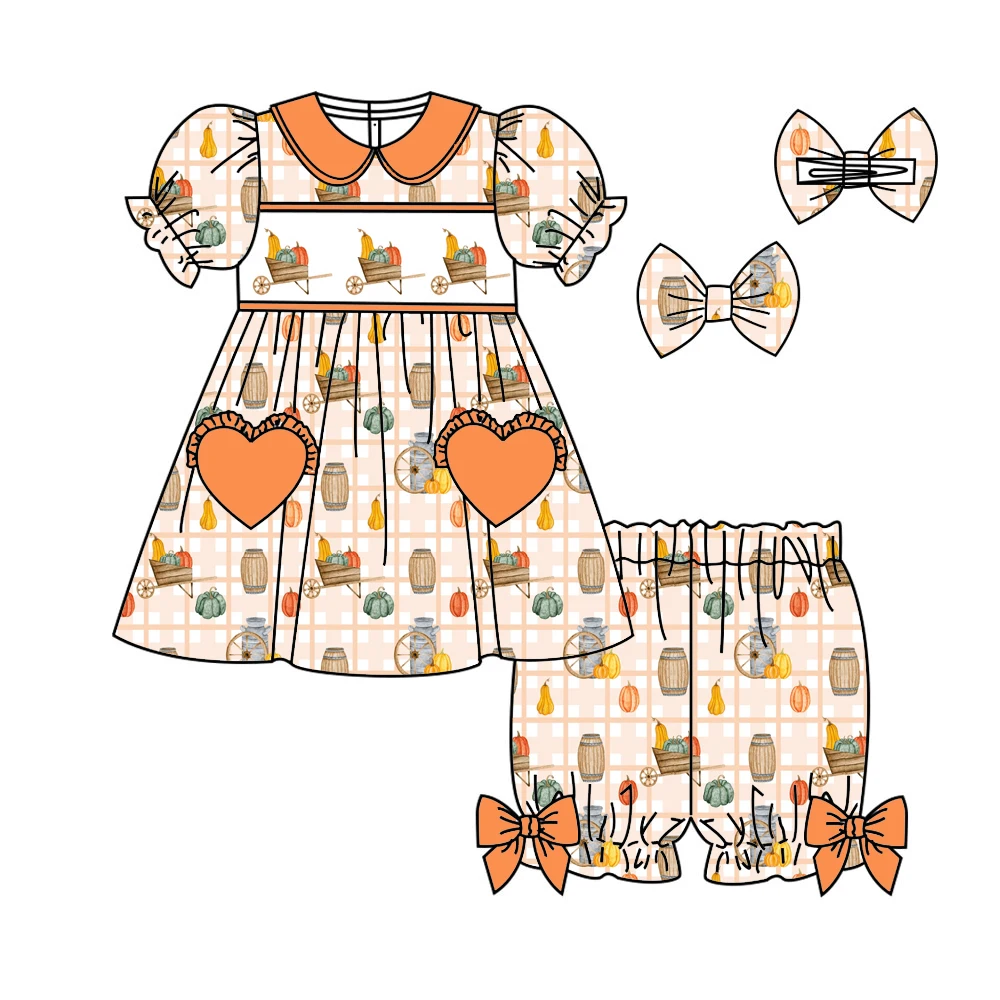 

Thanksgiving Boutique Children's Set Pajama Set Short Sleeve Short Plaid Pumpkin Print Girls Boys Pajama Set