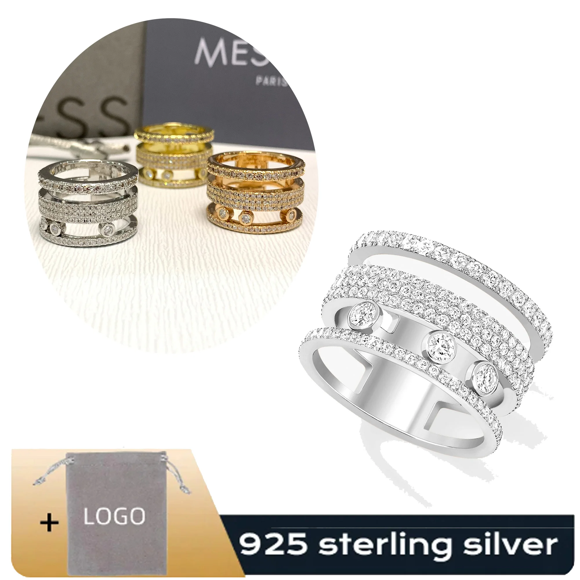 

Pure silver s9252024 new Messi MOVE ROMANE series European and American heavy industry exaggerated multi-layer diamond ring