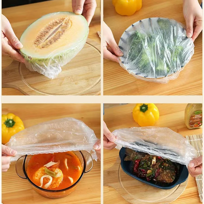 Plastic Disposable Food Covers Kitchen Fruits Fresh-keeping Saran Warp Elastic Shoe Cover Shower Headgear Storage Bags Organizer