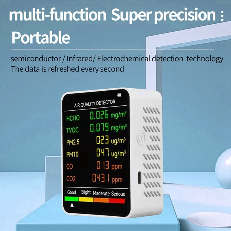 Hot sale PM2.5 PM10 HCHO TVOC CO CO2 Air Quality Detector CO CO2 Formaldehyde Monitor Home Office Air Quality Tester