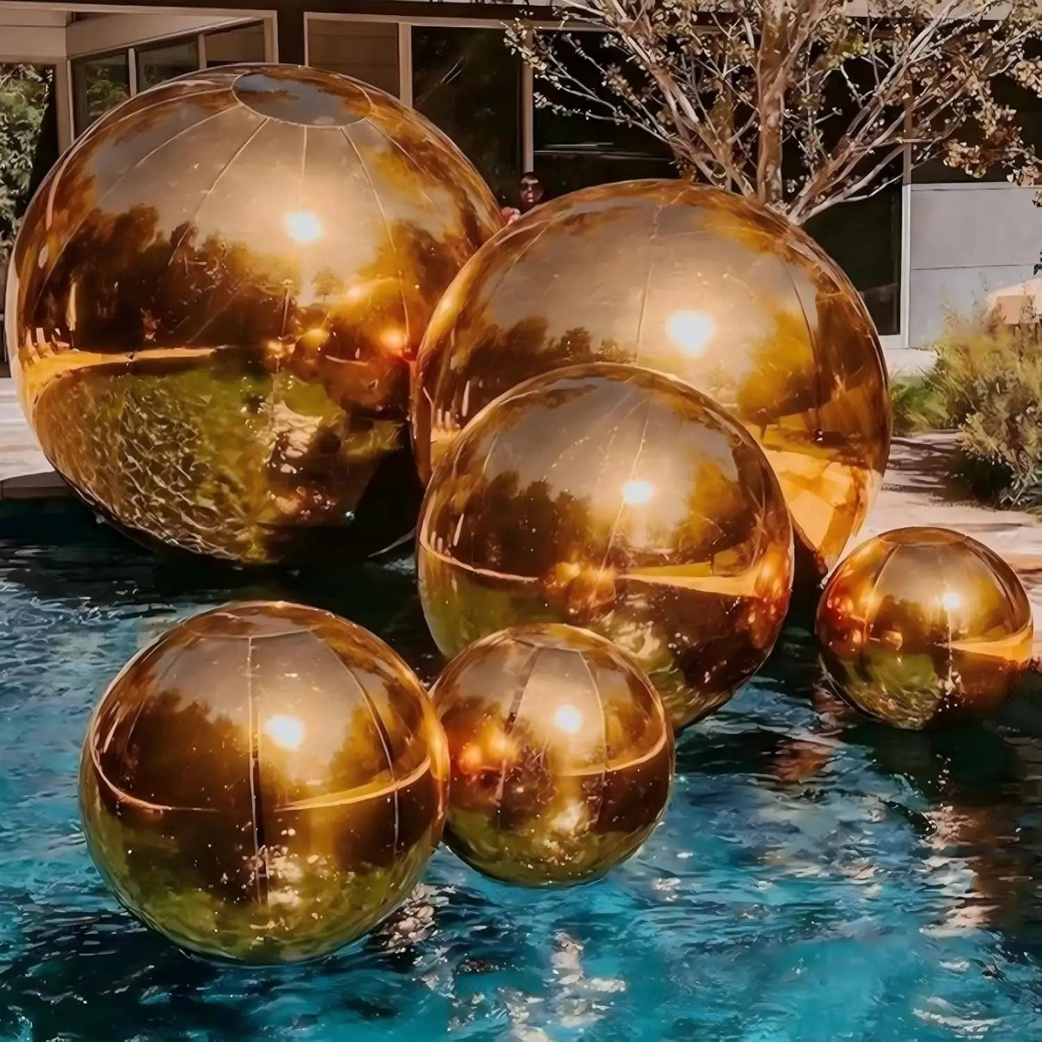 Boules miroir gonflables dorées réfléchissantes, 6 pièces, ballon Disco gonflable suspendu et debout pour fêtes et événements de mariage