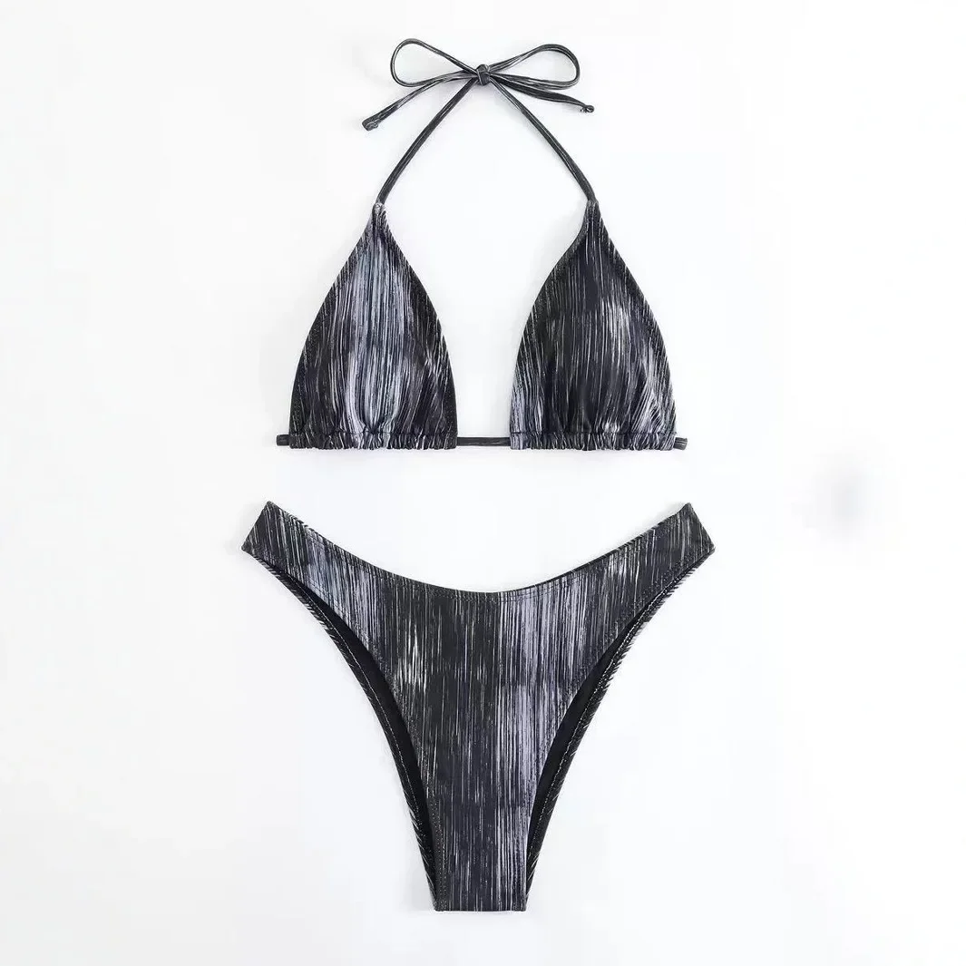

Sexy Black Bikini Strap Backless Swimsuit Special Fabric Crossbody Hanger Neckline Women's Swimwear Tangkula Beach Fashion