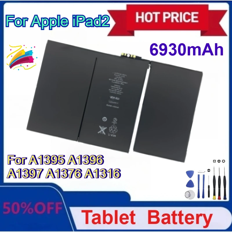 

New Tablet Batteries 3.8V 6930mAh for IPad 2 A1395 A1396 A1397 A1376 A1316 in Stock with Tools