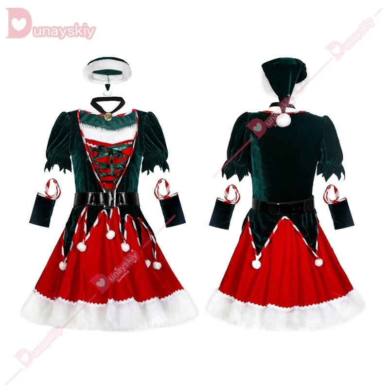 Christmas Party Adult Women Cosplay Sexy Christmas Dress Santa Claus Elf Costume New Year Clothes Warm X-Mas Dress Fancy Outfit