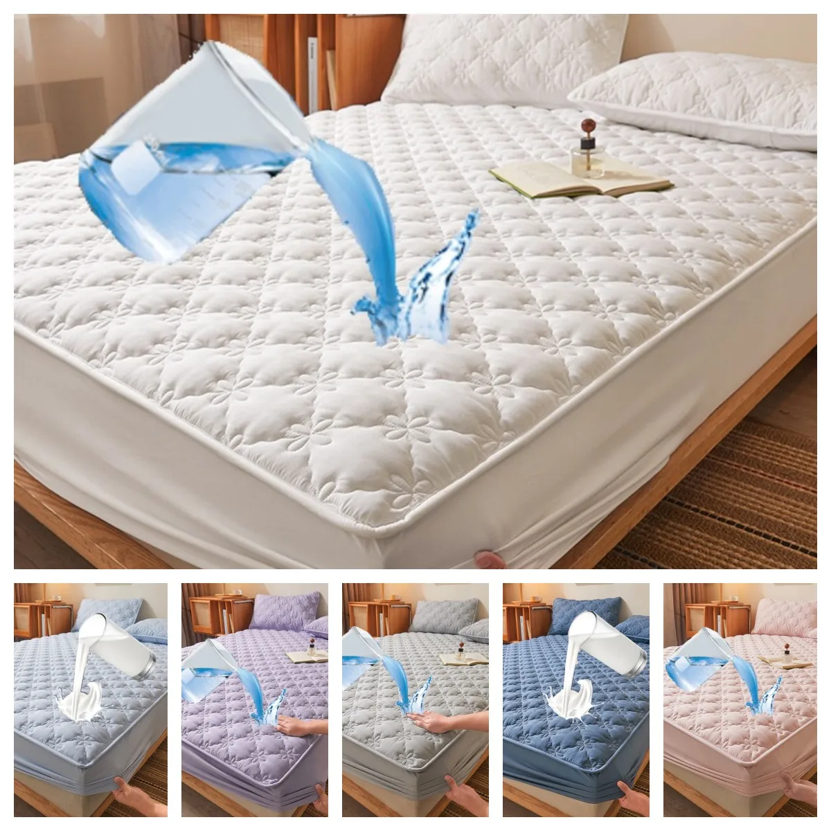 1PC Waterproof Mattress Cover Thicked cubre colchón Soild Color Bed Cover Queen/King Size Quilted Bed Sheets (No Pillowcase)