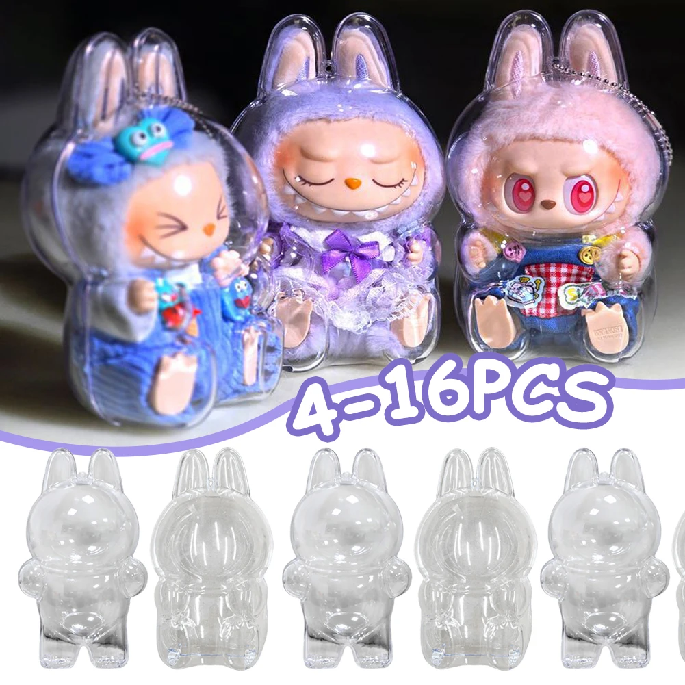 2025 Labubu Transparent Macaron Case Dustproof Protective Cover Popmart Bubble Mart Vinyl Doll Storage Box Monster Toy Accessory
