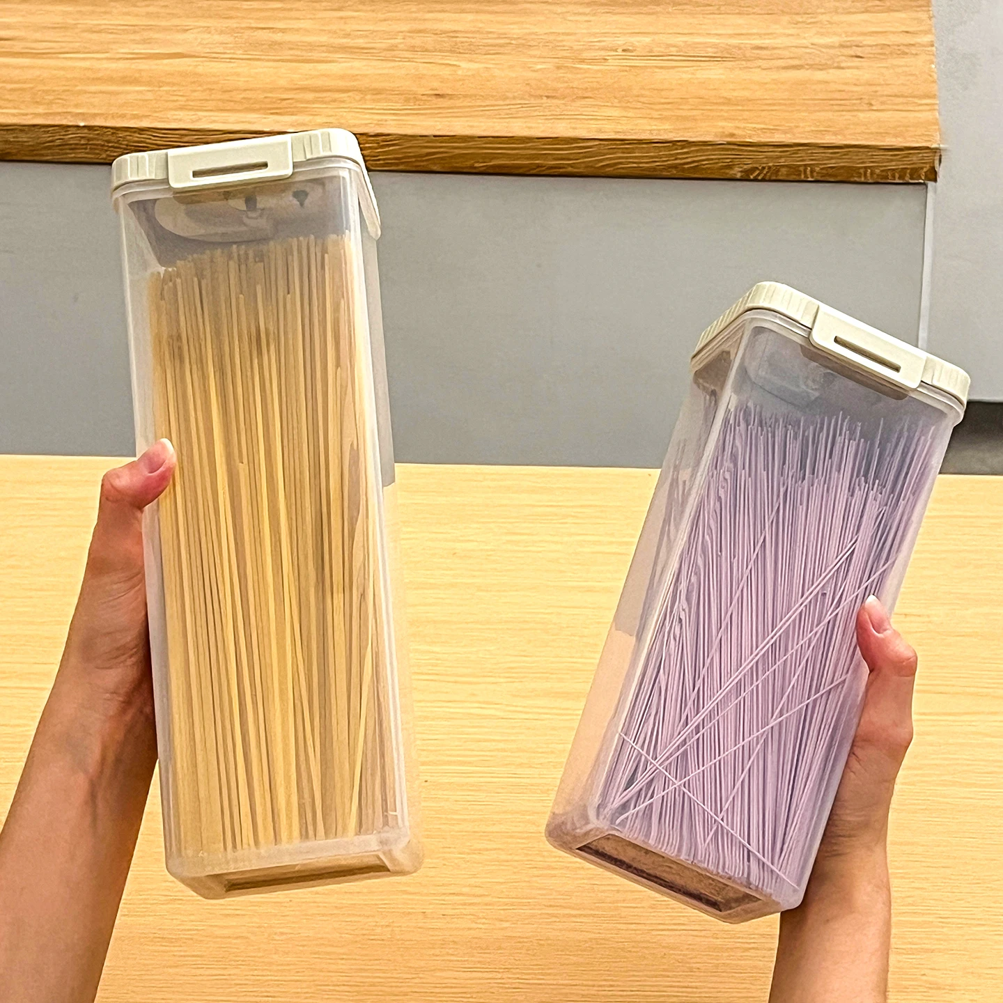 يمكن شراء صندوق تخزين المعكرونة مع مقبض المعكرونة البلاستيكية المقاومة للرطوبة مختومة يمكن السباغيتي تخزين الحاويات منظم مطبخ #4