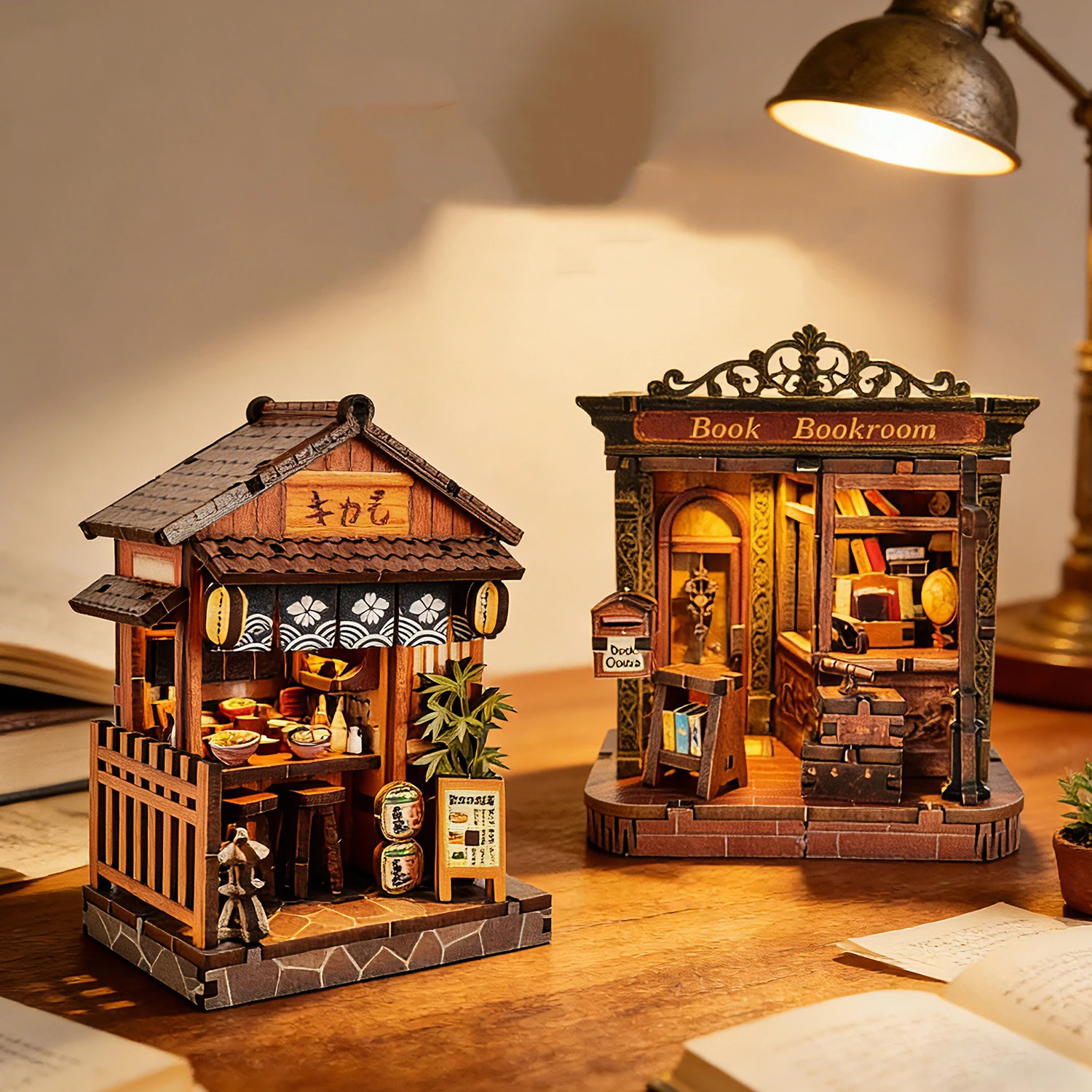 Zestawy do samodzielnego montażu drewnianych miniaturowych modeli Mini Casa Japońska Restauracja Puzzle 3D Domki dla lalek z meblami na prezenty urodzinowe dla przyjaciół