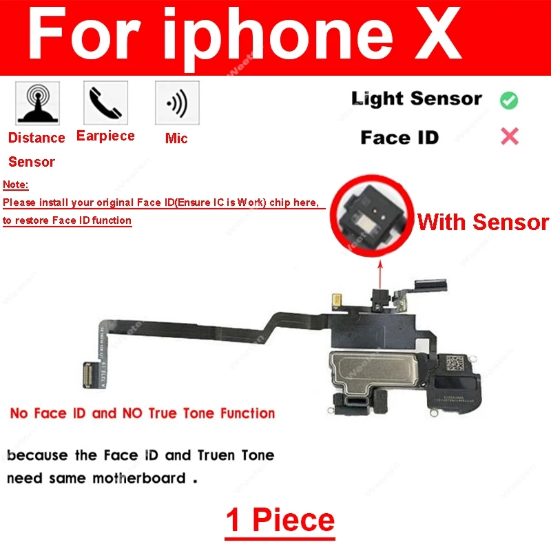 For iPhone X XR XS Max 11 12 Pro Max 12Mini Front Proximity Light Sensor Flex Cable With Earpiece Speaker Light Sensor Flex