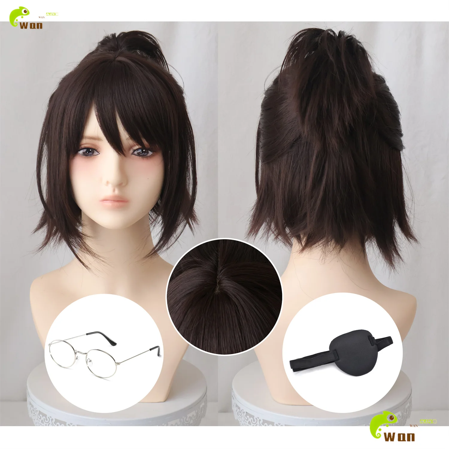 Anime Hange Zoe Cosplay Wig 35cm Dark Brown Ponytail Hanji Zoe Wigs Heat Resistant Synthetic Hair Halloween + Free Wig Cap