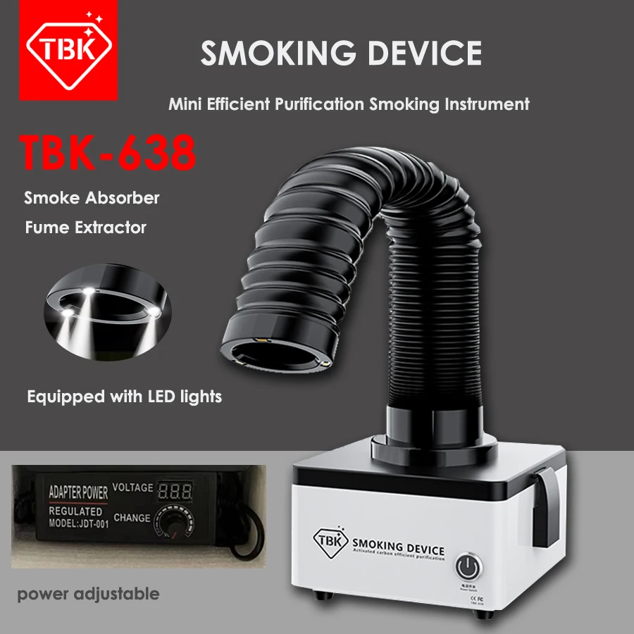 

TBK-638 Mini Efficient Purification Smoking Instrument Solder iron Smoke Absorber ESD Fume Extractor With LED Light 110V/220V