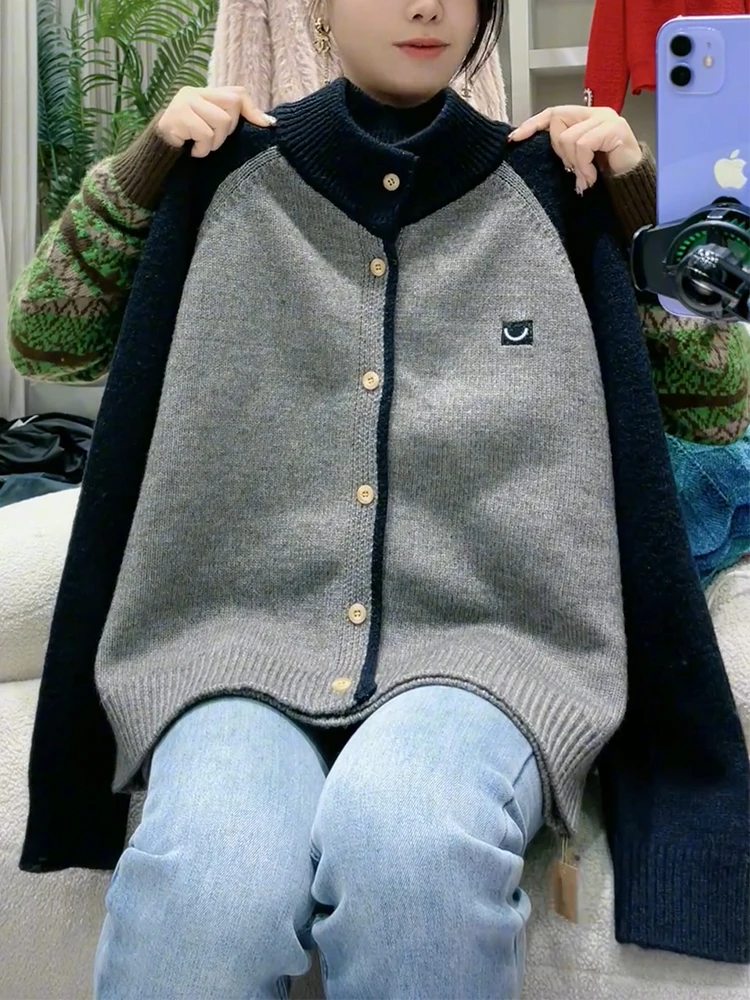 

Korean Sle Chunky Knit Coat Fall Winter plus Size Faionable Lazy Color Blo High Faion Sensation Meat Covering Open Ca...