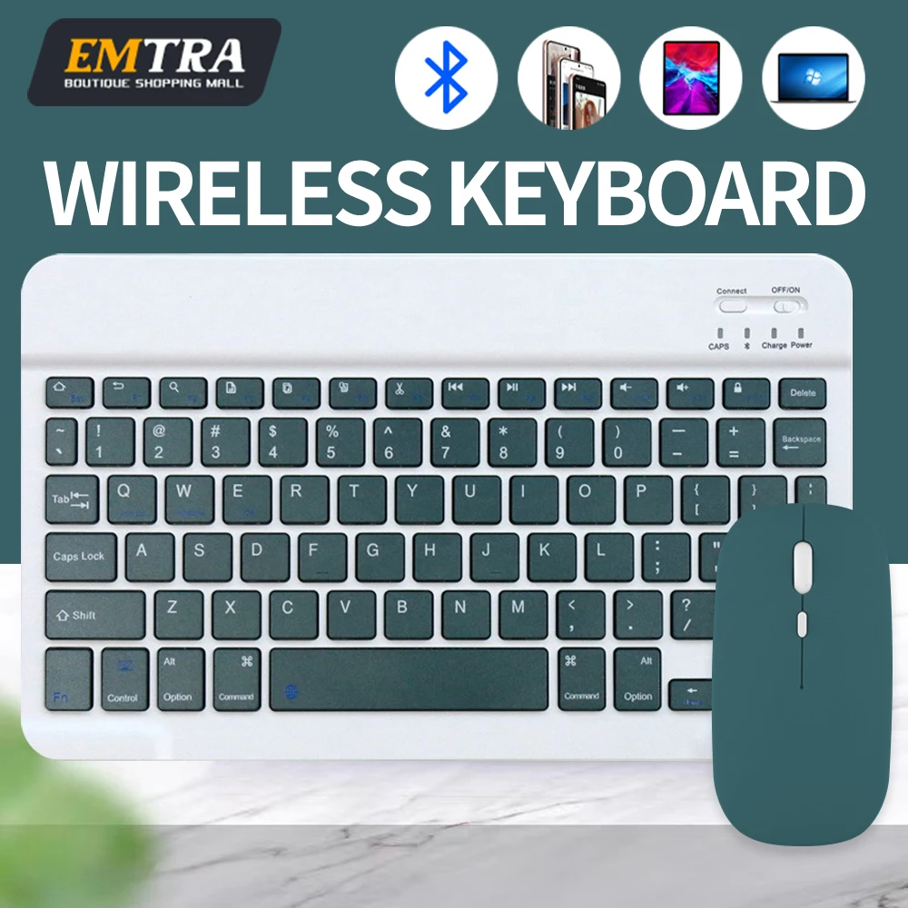 ماوس لوحة مفاتيح بلوتوث لاسلكي لنظام IOS وأندرويد ويندوز اللوحي لجهاز IPad Air Mini Pro لوحة مفاتيح ألمانية إسبانية عبرية باللون الأخضر الداكن