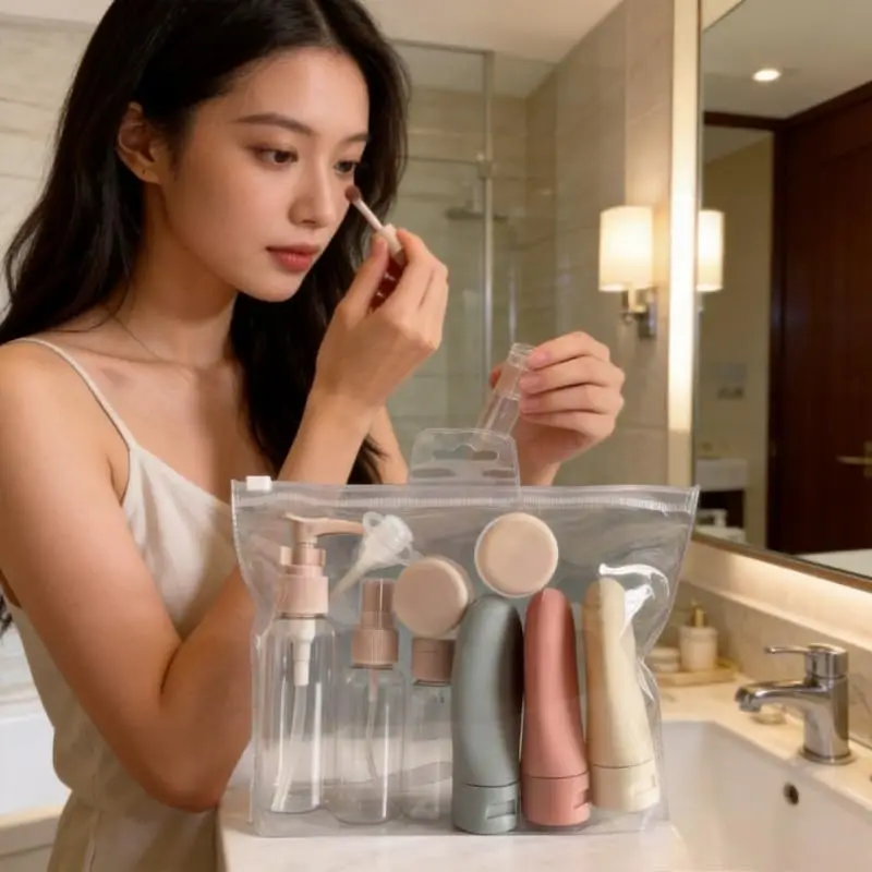 11pcs Travel Bottles Set With Storage Bag Travel Size Empty Liquid Cream Lotion Containers Fine Mist Spray Bottle Squeeze Tubes