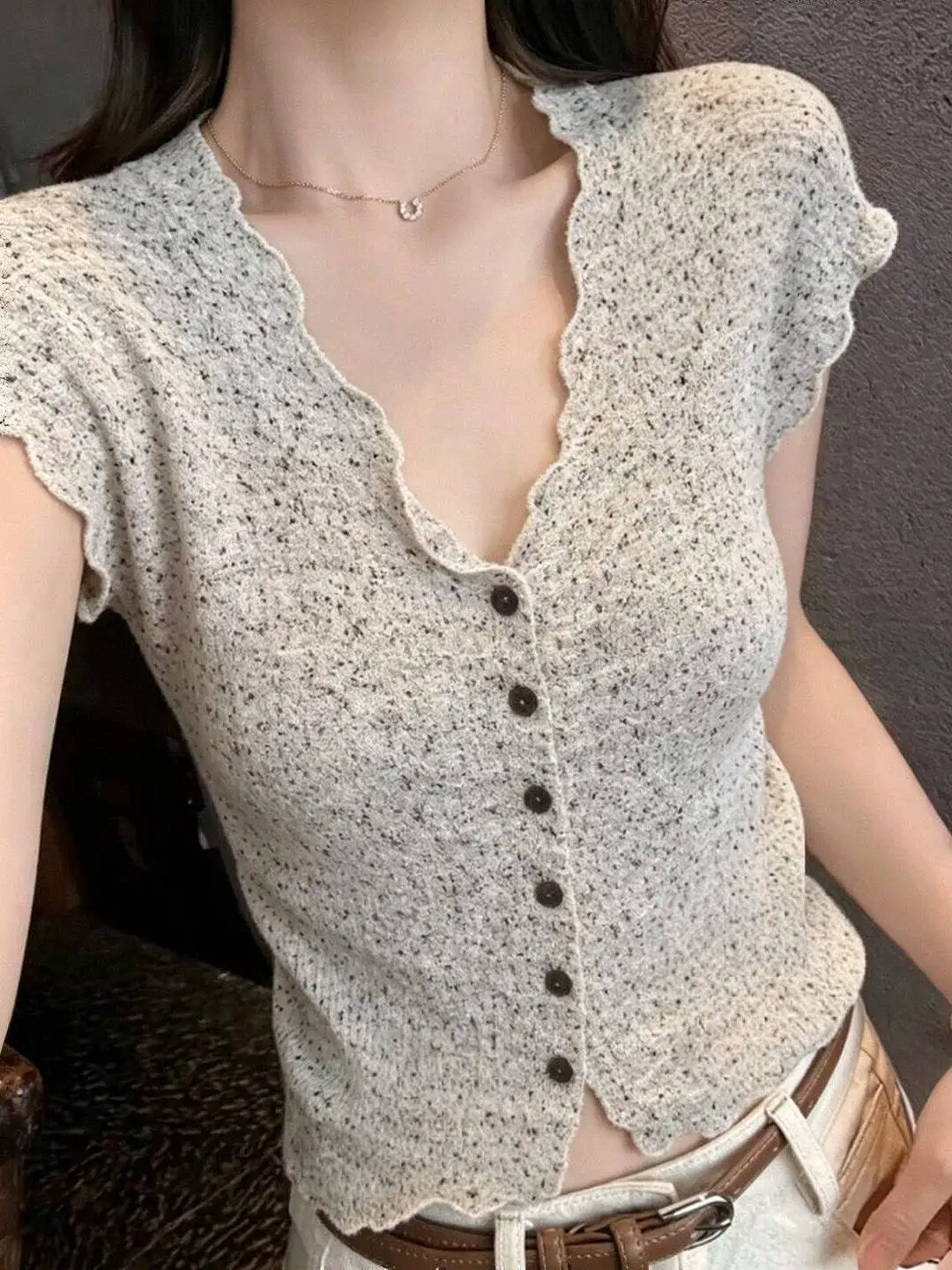 Summer New Women's Slim Fit Short Sleeve Open Cardigan Textured Single Button Elegant Versatile Small Shirt Gentle Wind