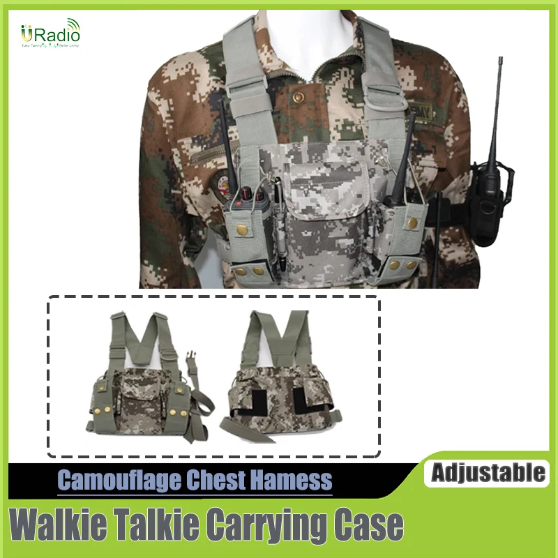 

Camo Portable Walkie Talkie Tactical Backpack Harness Chest Front Pack Handheld Pouch Vest Rig Outdoor Carry Bag For UV-21 UV-16