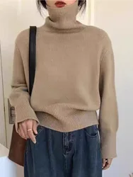 2024 autumn and winter new 100% pure cashmere sweater women's turtleneck sleeved thick pullover sweater wool knit base shirt