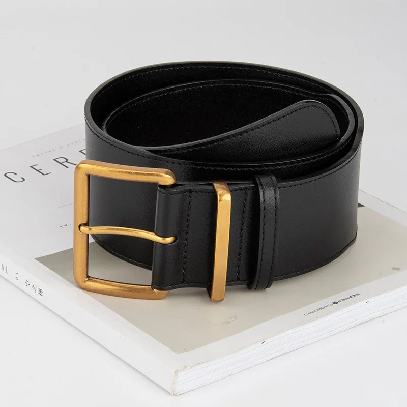 Women's cowhide wide belt retro square pin buckle genuine leather belt high-end sense with jeans decorative waist seal