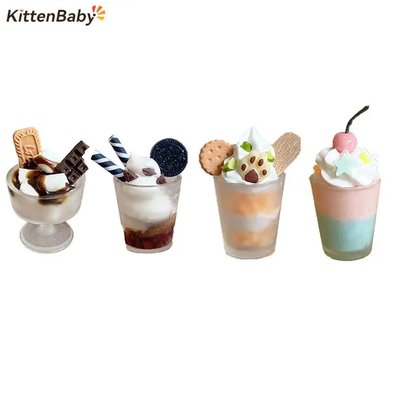 1PC Miniature Dollhouse Dessert Chocolate Biscuit Cotton Candy Cup Pretend Play Kitchen For Kids Toy Accessories