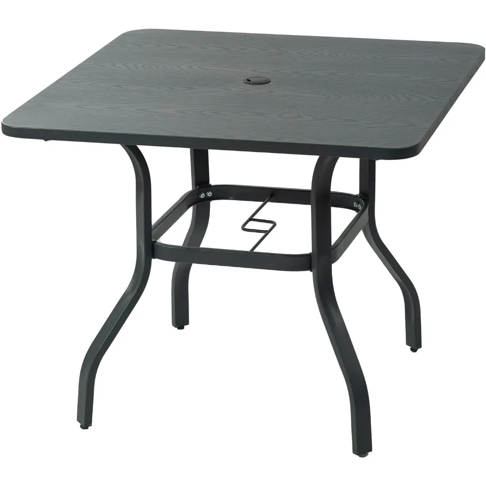 

Outdoor Patio Dining Table Woodgrain-Look Frame Powder Coated Table for 4, Square Patio Table with Umbrella Hole for Backyard P