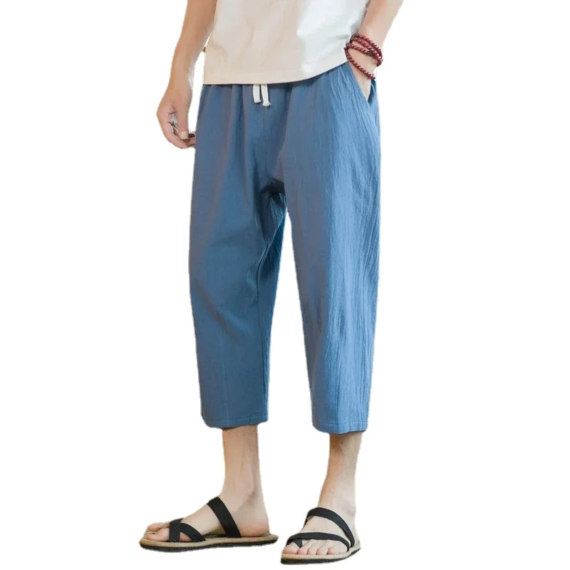 

Summer Men's Trousers Cotton Linen Fashion Casual Pants Loose Shorts Straight Pants Streetwear