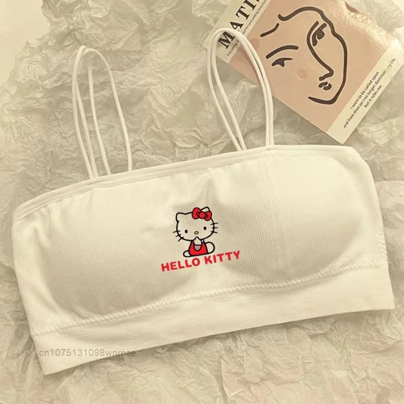 Sanrio Hello Kitty Camisoles & Tanks Tops for Women Y2k Sweet Cute Cartoon Underwear Bras with Chest Padded Sports Clothes