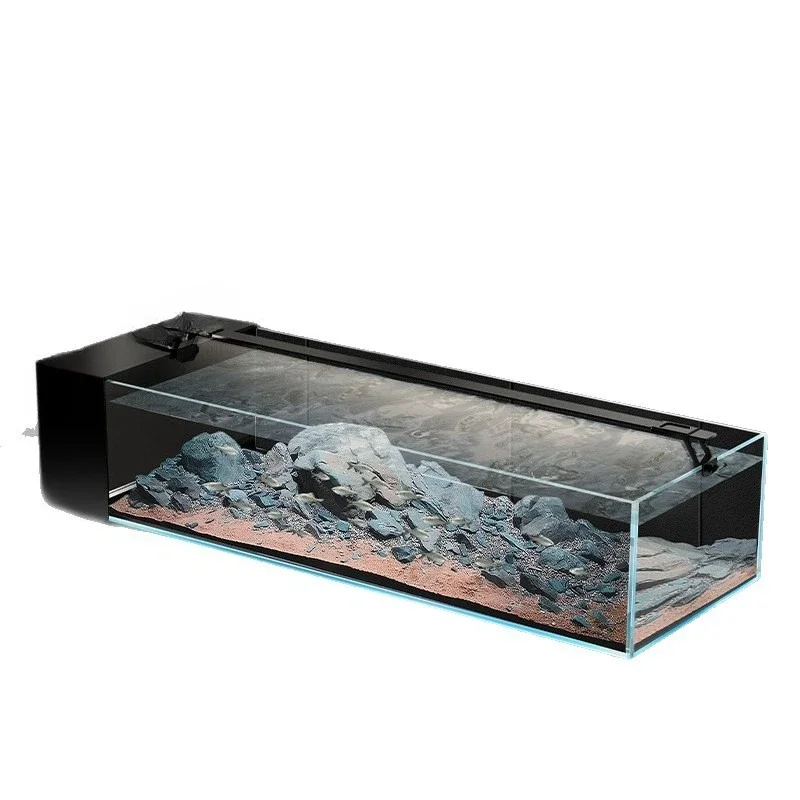 

2025 new side filter fish tank, living room desktop Bessen gold crystal five-wire ultra-white tank