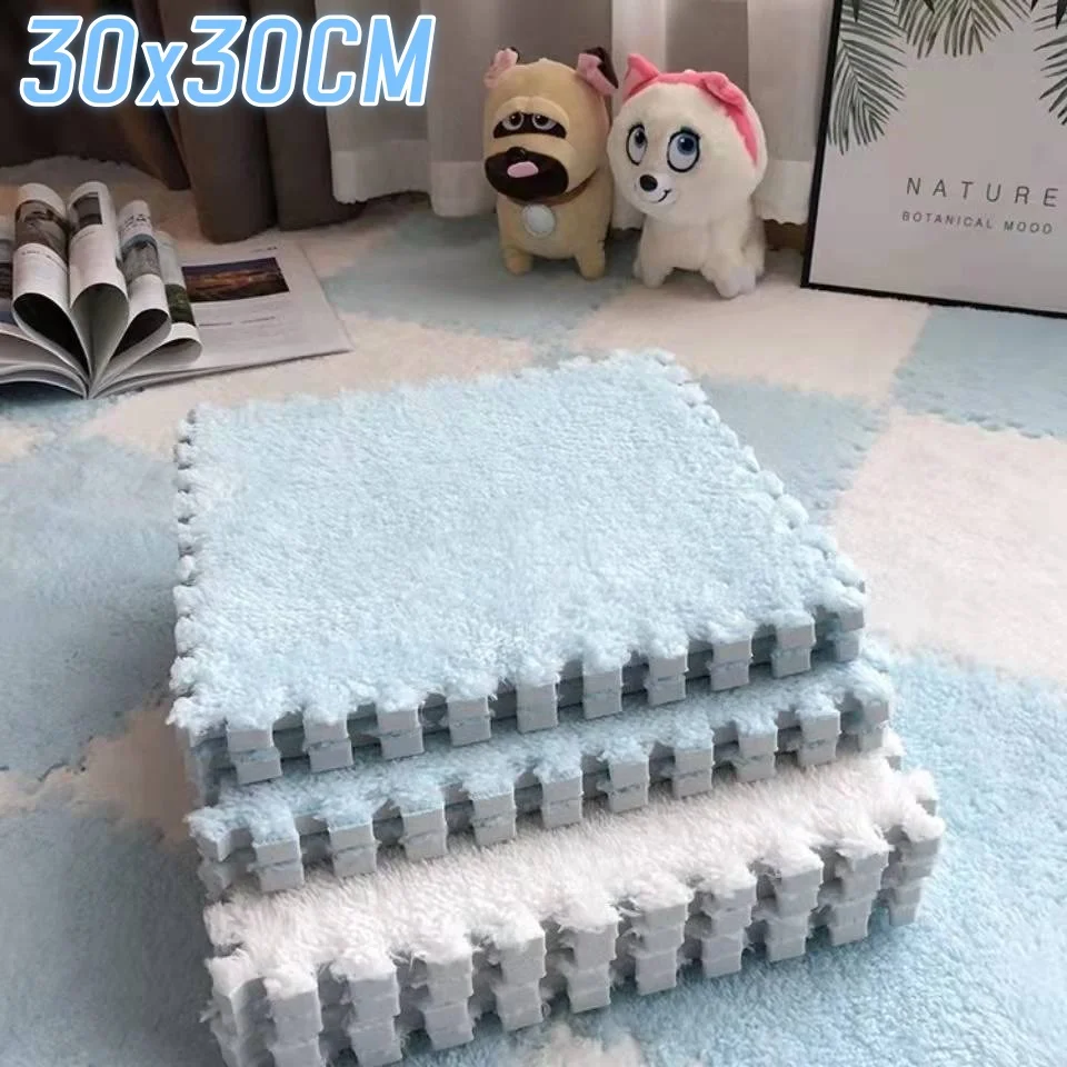 1-16 Pcs 30x30cm Shaggy Interlocking Foam Carpet Tiles Kids Carpet Squares Protective Floor Mats Crawling Exercise Area Rugs