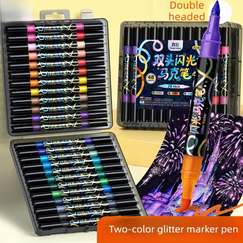 

96 Colors Dual Tip Glitter Acrylic Markers Soft Tip Portable Case Large Capacity For Student Sketching And Creative Art Projects