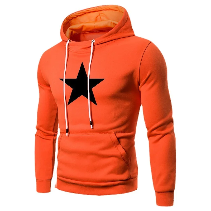 2024 Men's Long Sleeve Sports Hoodie Autumn New Five-Pointed Star Printed Pullover Sweater