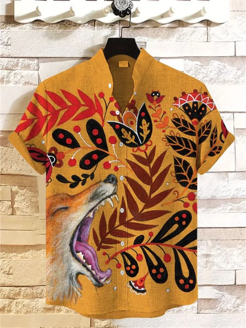 Fashionable men's casual marine creature pattern short sleeved shirt top men's casual Hawaiian shirt 2025