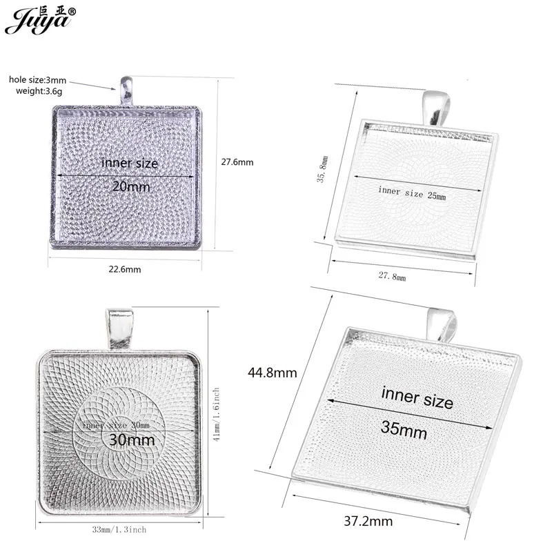 JUYA 10 sztuk/partia 25/30/35mm kwadratowe kaboszony podstawy ustawienia Charms wisiorek komponenty do wyrobu biżuterii rękodzieło akcesoria — zdjęcie 5