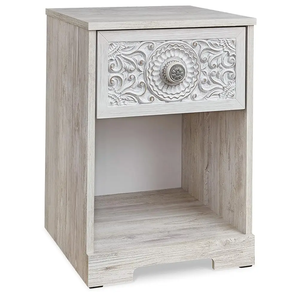 

Paxberry Bohemian 1 Drawer Nightstand With Open Cubby, 22.09"" Tall, White