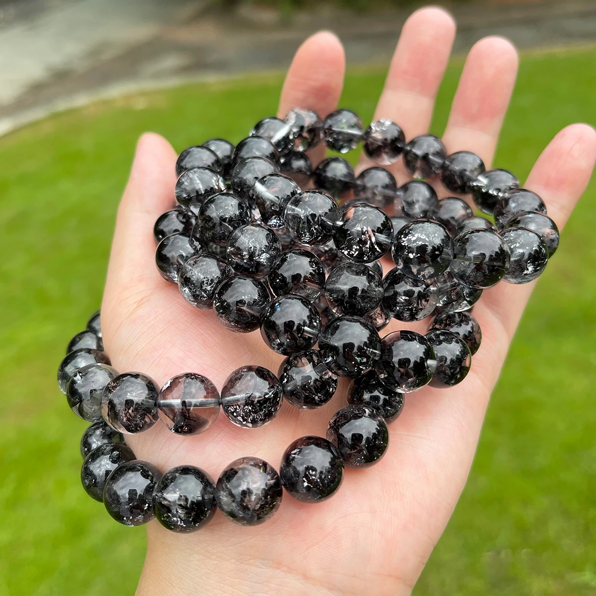 Enhanced Black Herkimer Diamond Beaded Bracelet Crystal Jewelry Fashion Handmade Natural Stone Gift for Women Men Accessories