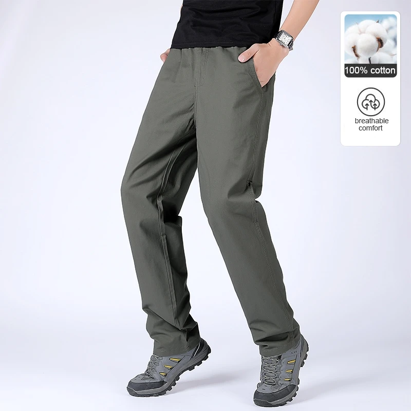 Premium 100% cotone non stirabile traspirante primavera autunno elastico cargo dritto moda casual sport pantaloni lunghi larghi pantaloni da uomo