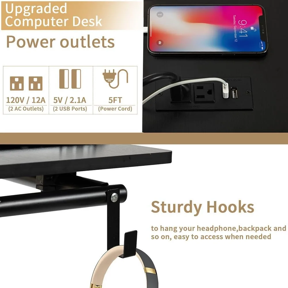 Móvel ajustável Stand Up Desk, Mesa para laptop com rodas, Home Office Workstation com portas e saídas USB, Rolling Desk