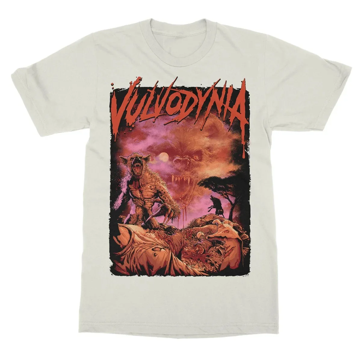 Savage Mutant Hyena Horror Comic Poster T Shirt, Vulvodynia Purple Red Night Wasteland Vintage Graphic T Shirt