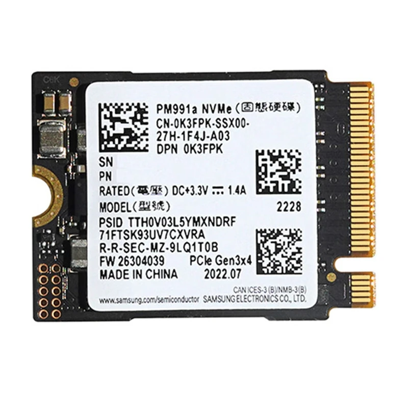 

For SAMSUNG PM991A 1TB M.2 2230 30Mm Nvme Pcie SSD For Steam Deck/ Surface Pro For Dell/HP/Lenovo/Laptop Easy To Use