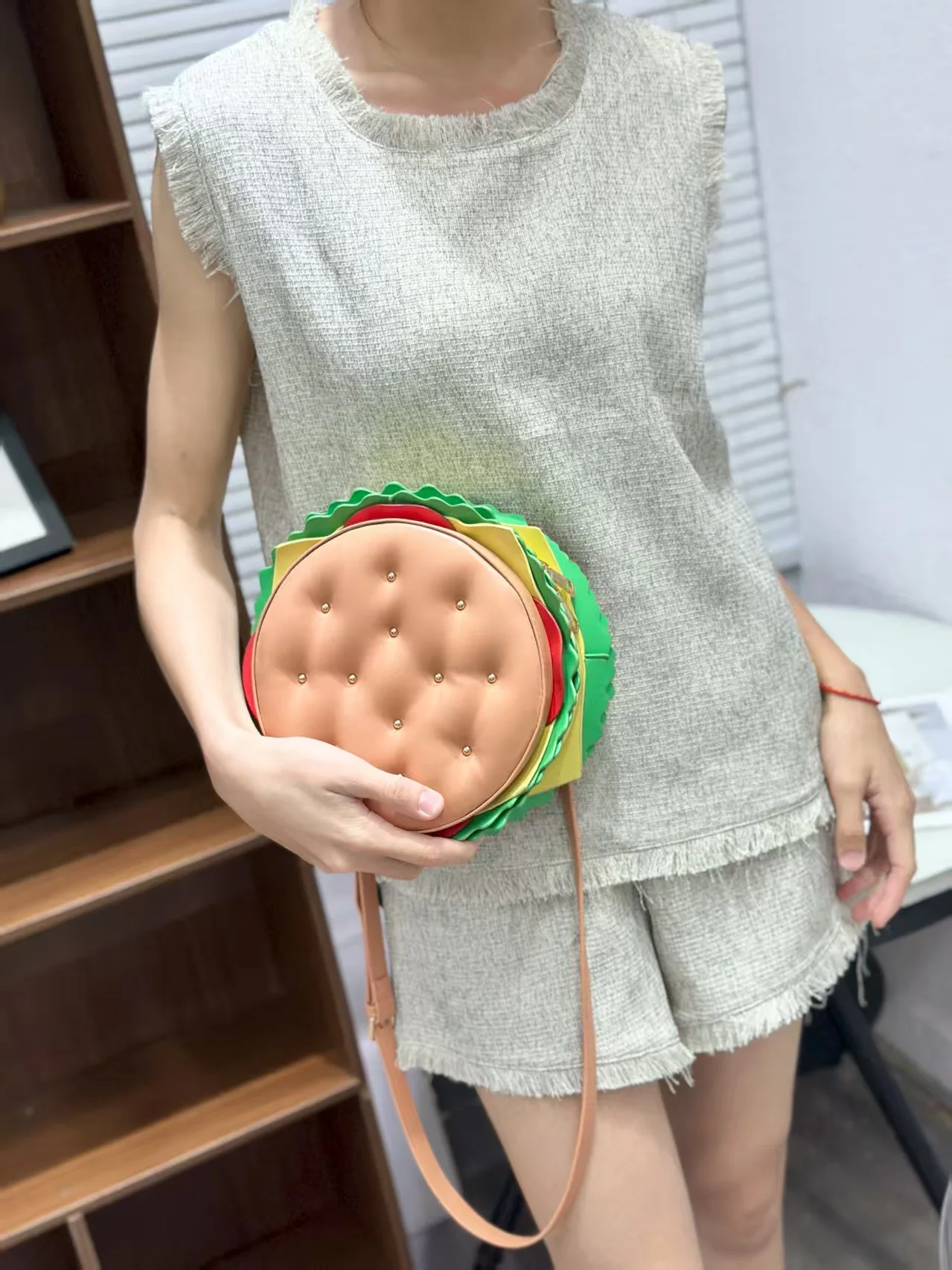 Bolsa de couro pu em formato de hambúrguer, bolsa em formato especial, fofa, criativa, caça, tendência de rua