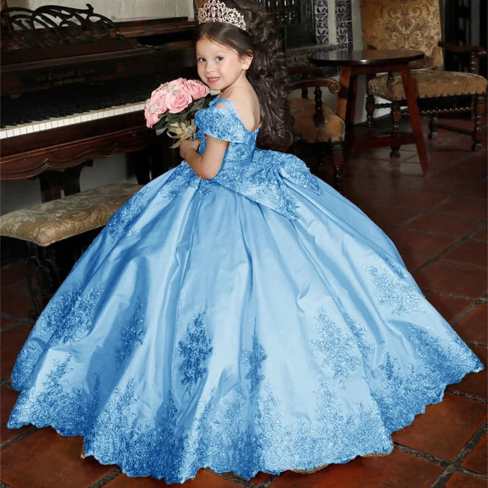 Customized Gold Flower Girl Dresses For Wedding Quality Appliques Classic Princess Birthday Party First Communion Banquet Gown