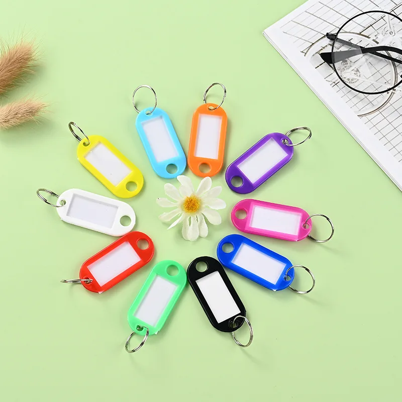 10pcs Key Tags Mix Color Plastic Key Chain Tags with Blank Paper Labels Split Keyring DIY Making Numbered Baggage Identifier Tag