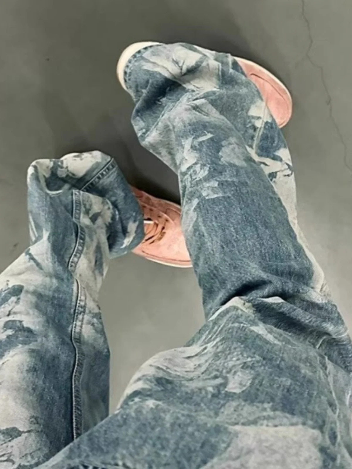 

American Hiphop Sle Men's Jeans Casual Waed Dyeing Long Pants Low Waist Straight Leg Trousers for Autumn Wear