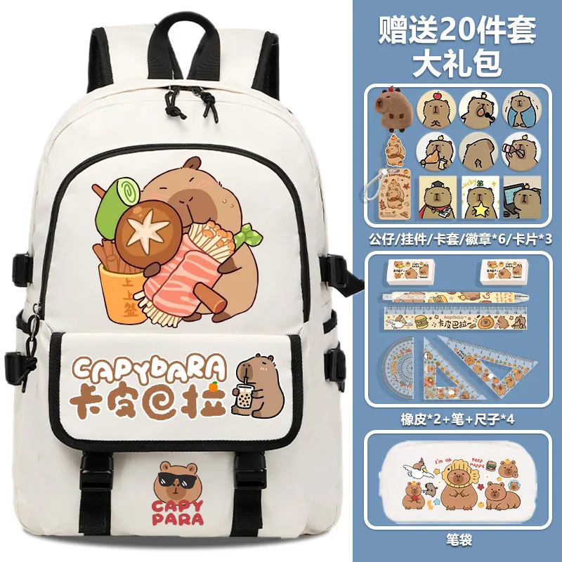 Mochila Capibara feminina, bolsa escolar fofa para meninas com estampa elegante, mochila leve de grande capacidade para escola