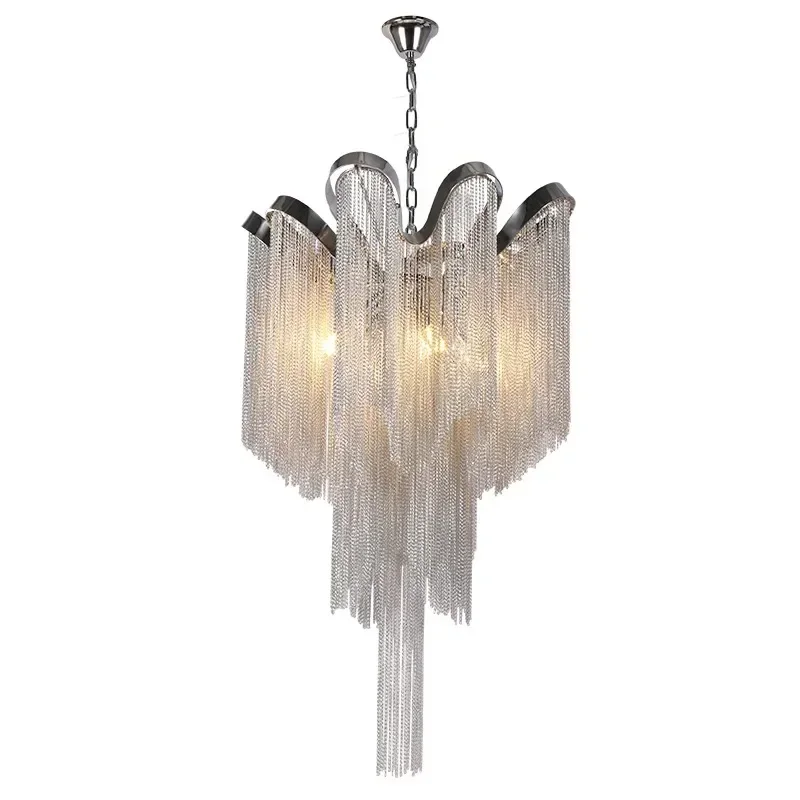 

Nordic minimalist luxury chandelier - simple post-modern creative wave-shaped tassel lamp for art study and bedroom lighting