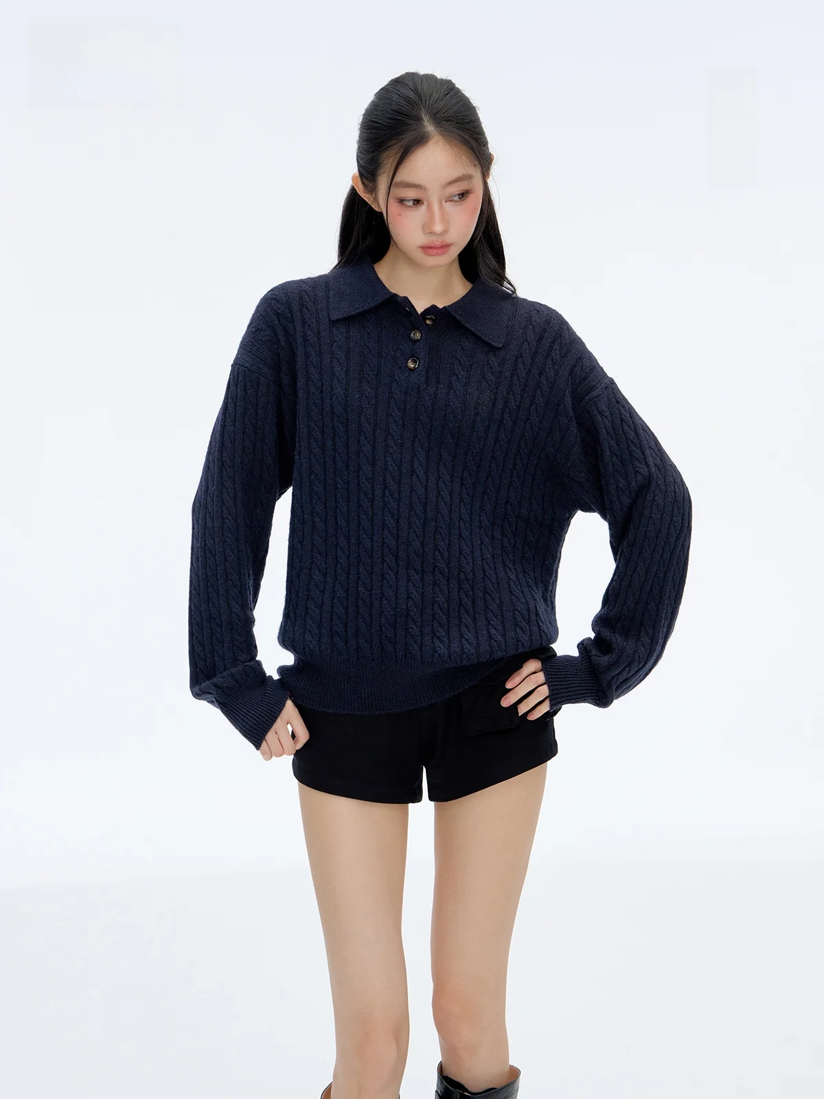 

Punch25AW Simple Knitted Ne Sweater Twist Design Premium Quali Autumn Faion Women's Camere Long Sve Crew Ne...